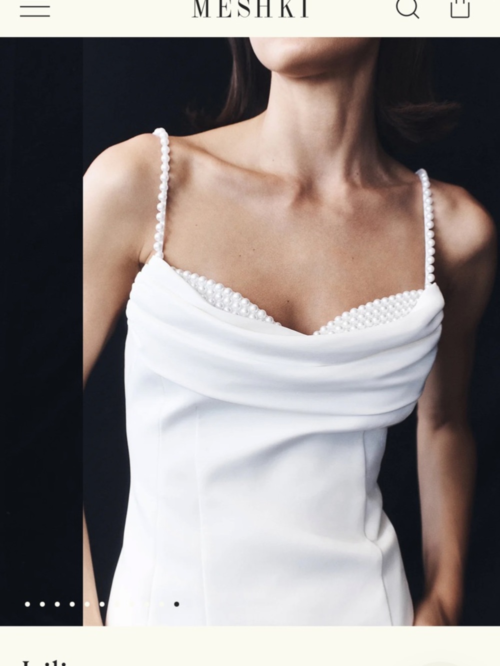 Meshki White Pearl-Trim Cowl Neck Dress